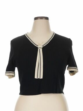 Goelia Navy & Cream Cropped Knit Retro Top XL